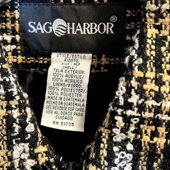 Sag Harbor, Tweed Zip Jacket w collar, 10, Black Tan White - Picture 4 of 11
